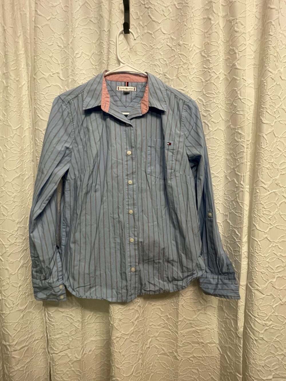 Tommy Hilfiger Button Down Shirt Size S P Blue Striped Long Sleeve